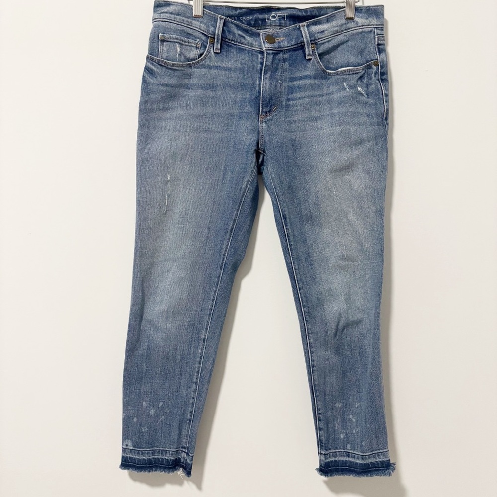 LOFT Relaxed Skinny Crop Jean Womens SIze 26/2 Blue Denim Raw Hem Ann Taylor‎